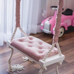 Huśtawka MAŁA OhSwing 50x25 - Różowy Glamour. Dla dzieci! home wood, cotton rope, wedding decoration, boho, perfect as a gift