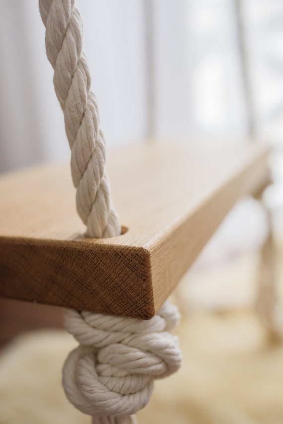 ¡Columpio de ROBLE para niños y adultos! Mini Columpio ESTILO BOHO 40 x 25  Regalo, presente, roble real, madera, columpio de madera, exterior e