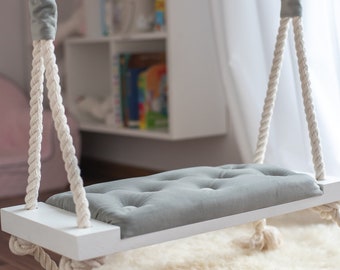 Stylish light gray swing on ropes for children! MEDIUM SIZE 60 cm- OhSwing