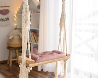 Stylish OAK swing LARGE 70 CM on ropes for children and adults! -OhSwing