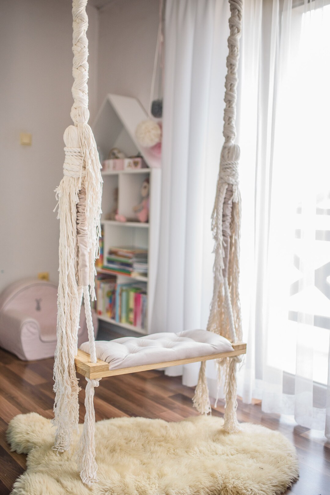 Stylish OAK Swing LARGE 70 CM on Ropes for Children and Adults ...