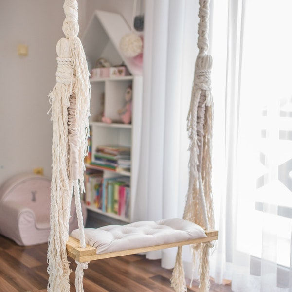 Stylish OAK swing LARGE 70 CM on ropes for children and adults! - OhSwing For Kids! Swing for kids. Huśtawka dla dzieci!