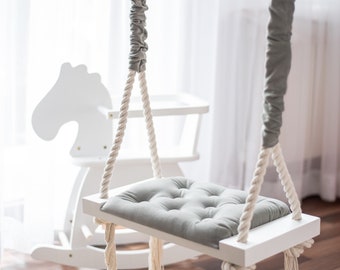 Swing SMALL OhSwing 50x25 - Gray colour. For children! Swing for kids. Huśtawka dla dzieci! Boho swing, scandi, gift, birthday, photo session