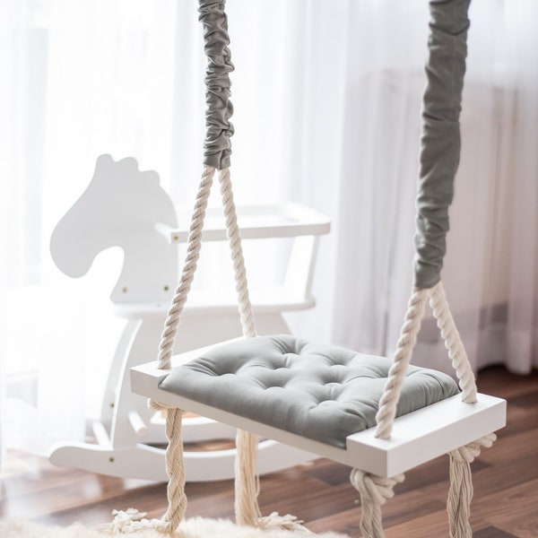 Swing SMALL OhSwing 50x25 - Gray colour. For children! Swing for kids. Huśtawka dla dzieci! Boho swing, scandi, gift, birthday, photo session