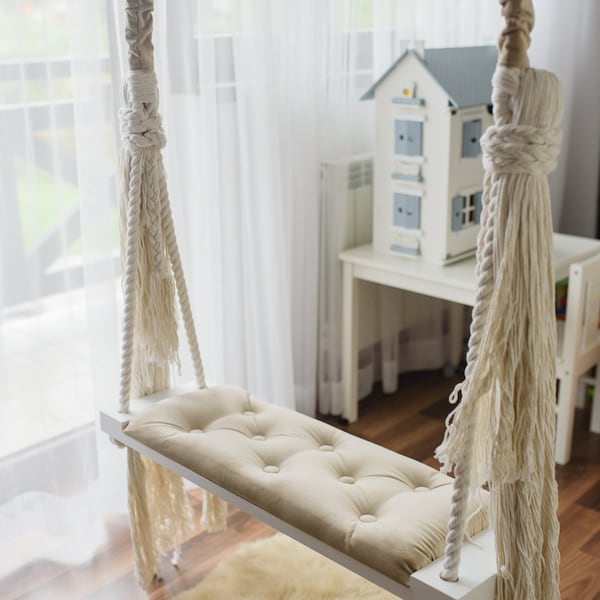 Swing LARGE OhSwing 70x25 - Beige Glamor. For children! Swing for kids. Hustawka dla dzieci