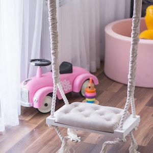 Columpio pequeño OhSwing 50x25 - Crema Glamour. Columpio para el hogar, cuerda de algodón, decoración de bodas, boho, perfecto como regalo, accesorios para fotos.