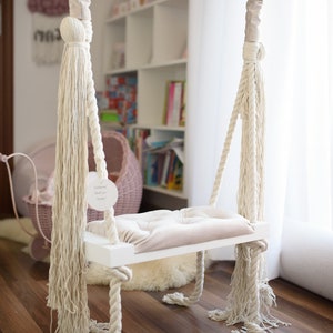 Swing SMALL OhSwing 50x25 - CREAM. For children! Swing for kids. Huśtawka dla dzieci. Boho swing, scandi, perfect gift, inside swing, home