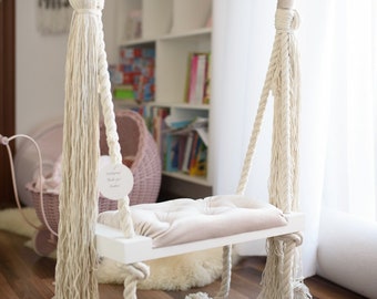 Balançoire PETITE OhSwing 50x25 - CRÈME. Pour les enfants! Balançoire pour les enfants. Huśtawka dla dzieci. Balançoire Boho, scandi, cadeau parfait, balançoire intérieure, maison