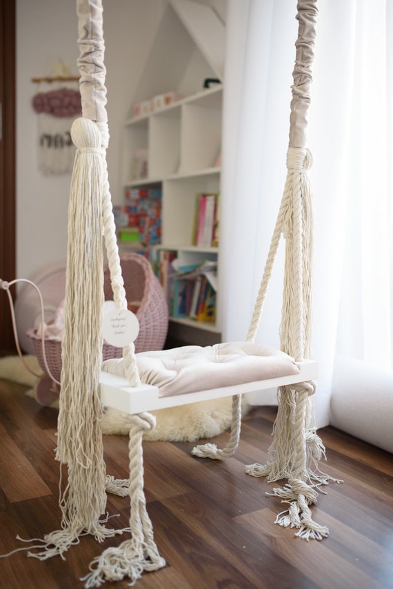 Columpio elegante SMALL de 50 cm con cuerdas para niños. Columpio boho,  scandi, regalo, cumpleaños, sesión de fotos, columpio interior, columpio,  regalo perfecto -  España