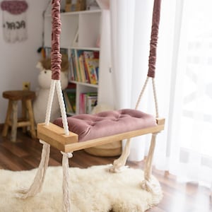 Stylish OAK swing LARGE 70 CM on ropes for children and adults! - OhSwing Boho swing, scandi, gift, birthday, photo session, inside, outside