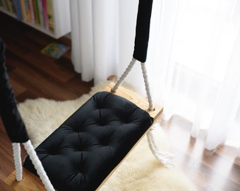 Stylish OAK black swing small 50 CM on ropes for children and adults! - OhSwing home swing, cotton rope, wedding decoration, boho, props