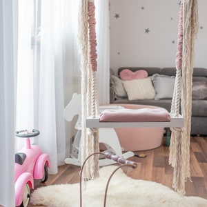 Stylish swing SMALL 50 cm on ropes for children. Boho swing, scandi, gift, birthday, photo session, inside swing, swing, perfect gift