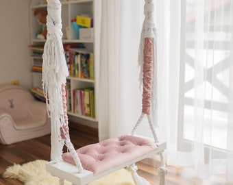 Stylish swing MEDIUM 60 cm on ropes for children. Für Kinder! Swing for kids. Huśtawka dla dzieci! Boho swing, scandi, gift, birthday, photo