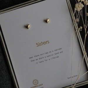 Gold Vermeil Dainty Love Heart Earrings / Symbology Love Heart Studs For Sister / Personalised Gift for Soul Sister / Gift for Her