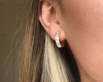 April Birthstone Earrings, Swarovski crystal Earrings, Diamond Crystal Huggie Hoops, Christmas Gift, Gold Statement hoops, Gift for Her/Mum