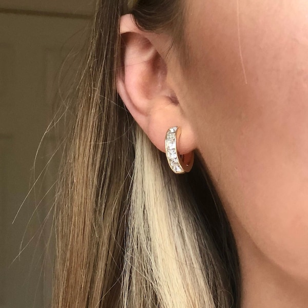 April Birthstone Earrings, Swarovski crystal Earrings, Diamond Crystal Huggie Hoops, Christmas Gift, Gold Statement hoops, Gift for Her/Mum