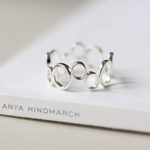 Sterling Silver Bubble Ring: Minimalist Geometric Band, Adjustable Size