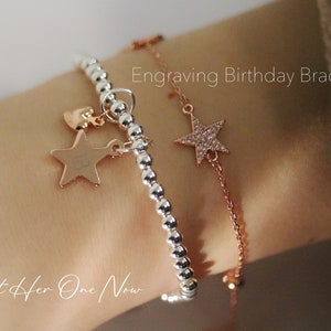 Silver Beads Engraving Bracelet, Personalised Minimalist Bracelet, Birthday Gift for Her, Customised Number Bracelet, 16 18 21 Birthday Gift image 2