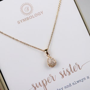 Cubic Zirconia Teardrop Necklace: 18K Gold Plated Sister Gift