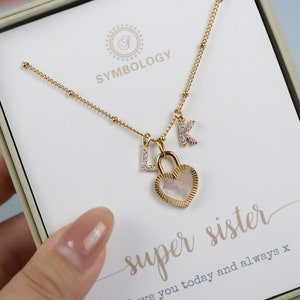 Collar con inicial de acero inoxidable, collar con inicial de circonita cúbica bañada en oro, regalo personalizado para hermana, collar con alfabeto personalizado, dijes de letras doradas