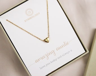 Collar con inicial en forma de corazón de oro para tía: colgante con letra personalizada, joyería minimalista a medida.