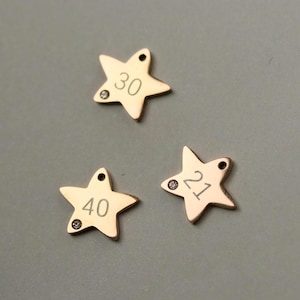 Personalised Star Charm only– Silver, Gold, Rose Custom Age Number, Birthday Christmas Gift