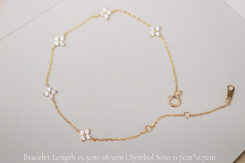 Gold Four Leaf Clover Bracelet: 925 Sterling Silver Dainty Stacking Choker image 7