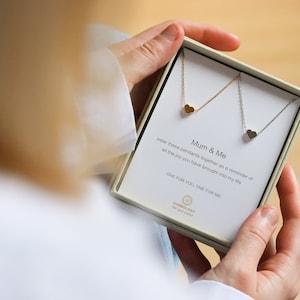 Sterling Silver Initial Heart Disc Necklace,Gold Vermeil Personalised Mum & Me Necklace Set, Birthday Gift for Daughter, Mother&#39;s Day Gift