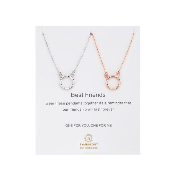 Best Friend Gift ,Duo Necklace,Silver and Rose Gold Circle Pendant Charm, Symbology, Best Friends,Birthday Gift, Sister Gift (Gift boxed)