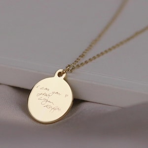 Collana con scritta in oro - Ciondolo con foto incisa / Regalo di Natale personalizzato per lei