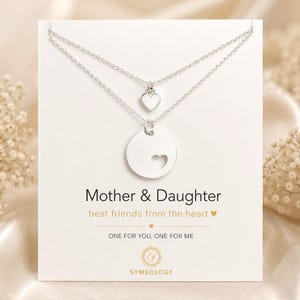 Sterling Silver Plated Mother Daughter Necklace Set - Heart Pendant image 3