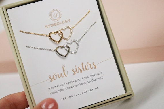 Silver Sister Bracelet Set 18k Gold Personalised CZ Pave Sis Gift Gold Double Love Heart Duo Bracelet Waterproof Minimalist Jewellery Etsy