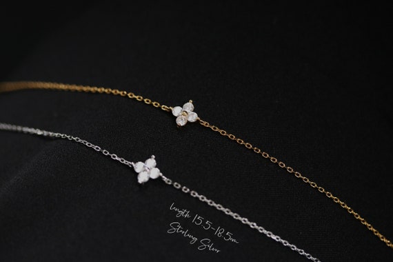 ゴールド四つ葉のクローバーブレスレットセット：スターリングシルバー