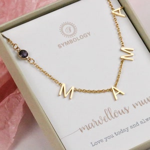 Collar de piedra natal de febrero para mamá, collar con piedra preciosa de amatista, collar personalizado para mamá, regalo de cumpleaños para nueva mamá, collar con letra para mamá