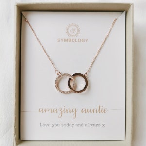Auntie Gift Double Circle Necklace in White Gold, Rose Gold, Gold / Interlinking Circles Chain Necklace / Christmas Gift / Gift For Auntie
