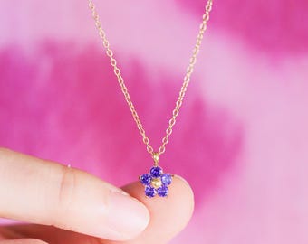Gold Filled Flower Necklace: Initial Charm, Floral Jewelry