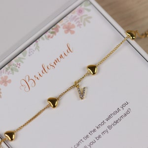 Maid of Honour Bracelet, Maid of Honour Gift, Bridesmaid Proposal Gift, Minimalist Love Heart Initial Bracelet, Gift for Her, Wedding Gift