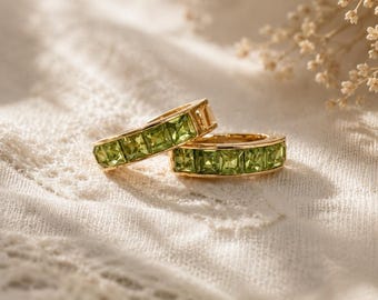 Peridot Swarovski Crystal Hoop Earrings: 18K Gold Plated Huggies