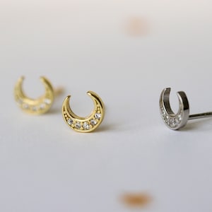 Sterling Silver Crescent Moon Stud Earrings: Gold Celestial Jewelry