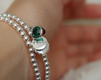 Personalized Initial Bracelet: Silver Plated Beaded Stretch Jewelry
