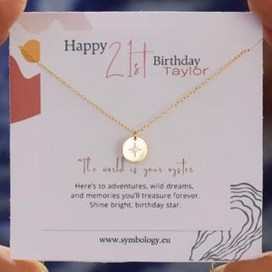 21st Birthday Gift for Daughter, Sterling Silver 21 Compass Pendant with Personalised Name Card