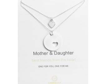 Mother & Daughter Necklace,Due Necklace One for You, One for Me, Silver Asymmetrical pendant charm, Symbology, Symbol Necklace (Gift boxed)