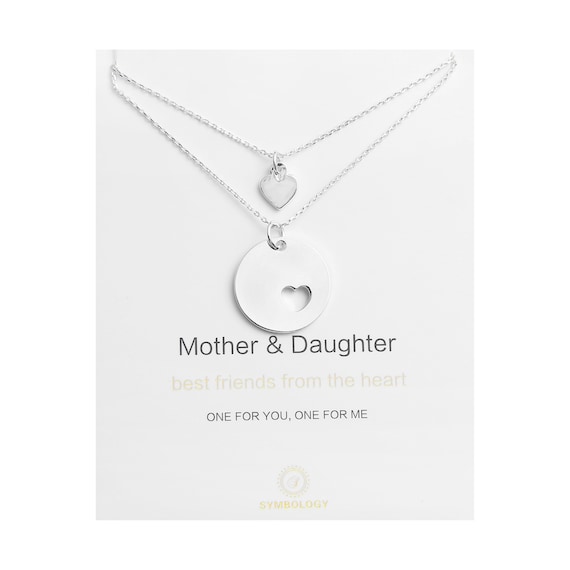 Sterling Silver Plated Mother Daughter Necklace Set - Heart Pendant