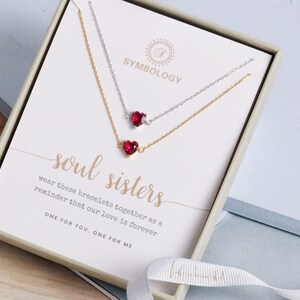 Ruby Heart Bracelet Set: Sterling Silver, Sister Gift