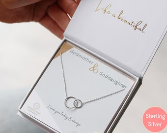 Sterling Godmother & Peetdochter ketting, zilveren dubbele cirkel ketting, gouden onderling verbonden liefde hart ketting, verjaardagscadeau voor haar