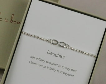 Silver Beaded Infinity Bracelet - 3mm Dainty Silver Beads Daughter Bracelet