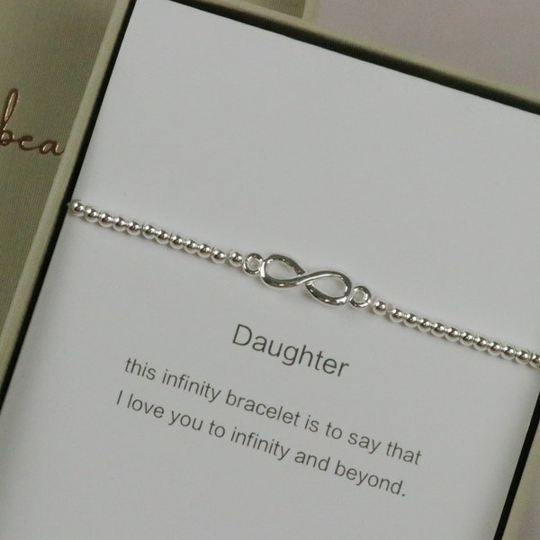 Pulsera para hija, pulsera infinita de cuentas de plata para regalo para hija, pulsera SIMBOLOGÍA, hija especial, regalo de cumpleaños para ella