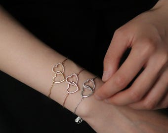 Mother Daughter Interlinking Heart Bracelet Set: CZ Pave, Personalized