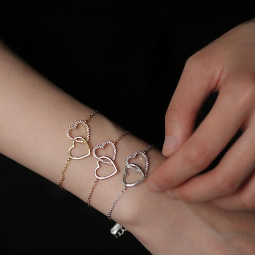 Mother Daughter Interlinking Heart Bracelet Set: CZ Pave