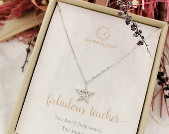 Teacher Necklace Handcraft Crystal Halo Star Pendant in Gold & Silver,End of Term Gift